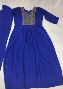 Blue Anarkali Kurti With Dupatta