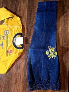 Boys Yellow &#34;Batman&#34; Long Sleeve Tshirt With Jeans