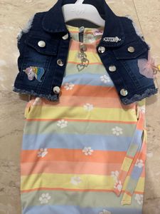 Cute Girls Dress & Denim Vest Set