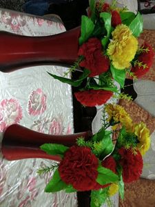 Red And Black Wooden Flower Pots With Flowers