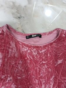 Shein Pink Velvet Cold Shoulder Dress