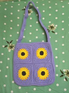 Lilac Sunflower Crochet Bag