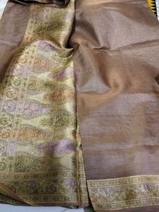 Brown Tasar Silk Blend Saree