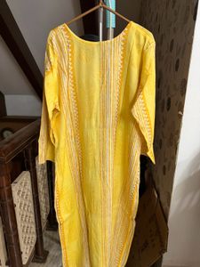 Yellow Embroidered Kaftan Kurta