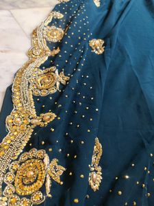 Party Wear Dark Green Saree With Blouse