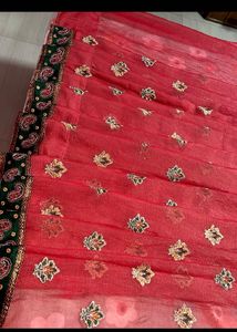 Rust &amp; Green Embroidered Saree