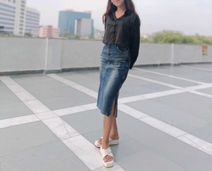 Denim Slit Midi Skirt