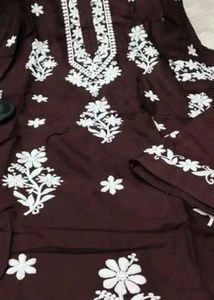 Embroidered Brown Kurta Pant Set