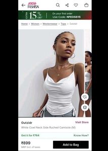 (White Cowl Neck Side Ruched Camisole)