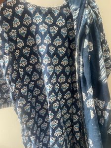 Blue Printed Kurta And Duppatta