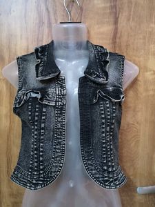 Denim Vest with Ruffle Detail