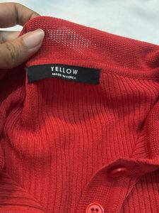 Red Ribbed Knit Polo Top