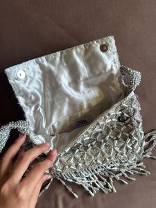 Zara Silver Beaded Evening Bag