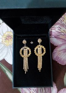 Rhinestone Chain Golden Colour Earrings💛s