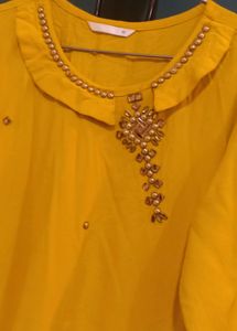 ONLY BRAND MUSTARD COLOUR EMBELLISHED KURTA. SIZE M