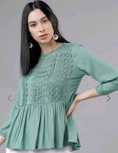 Women Green Solid Peplum Top