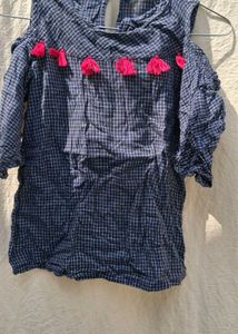 Cold Shoulder Plaid Top