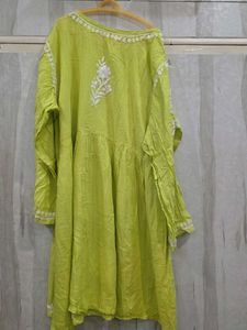 Lime Green chikankari Embroidered Kurta