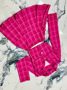 Pink Plaid Korean Crop Top and Skirt Set