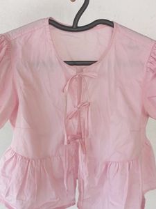 Savana Pink Bow Placket Blouse