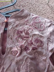 Embroidered Mandarin Collar Top