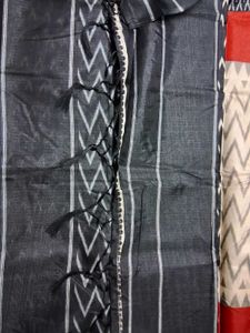 Brand New Black and White Ikat Saree