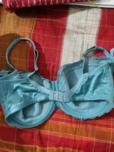 Teal Bra with Lace Trim
