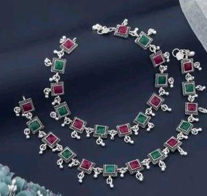 Gemstone Silver Plated Anklets