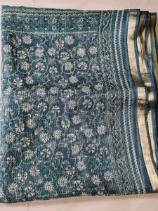Teal Floral Print Saree✅