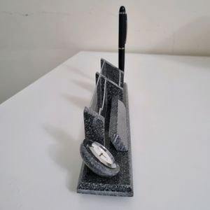 Granite Desk Organizer With Clock &amp; Pen Holder With Keychain