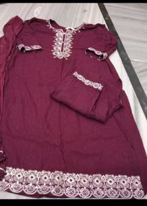 Maroon Embroidered Kurta Set