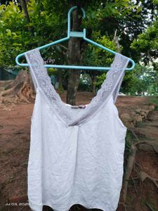 White Lace Trim Tank Top