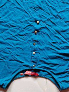 Teal Sleeveless Top with Gold Buttons