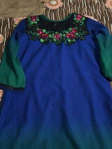 Blue Kurta with Floral Embroidery