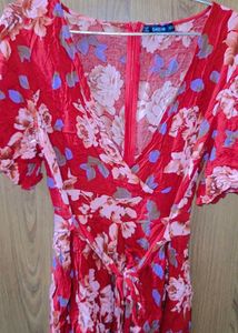 Floral Print Red Dress