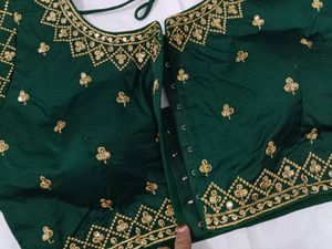 Partywear Bottle Green Heavy Work Blouse