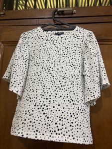 White Polka Dot Flared Sleeve Top – Size XL
