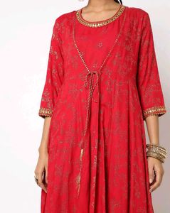 Red Printed A Line With Jacket Kurta