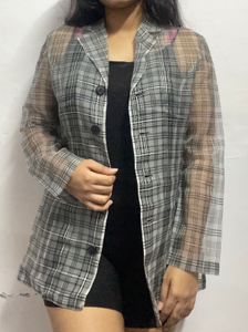 Sheer Plaid Blazer