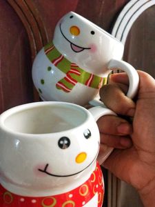Snowman Ceramic Coffee Mugs - Set of 2