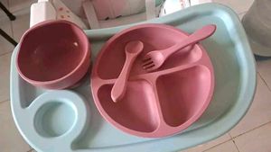 Silicone Baby Feeding Set - Bowl, Plate, and Utens