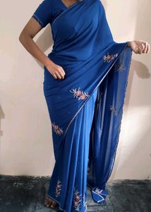 Blue handmade Saree With Blouse