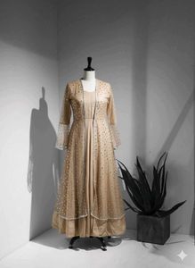 brown gown with net shrug