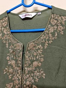 🫅 Biba | Yoke Design Kurta Trouser | Olive Gre