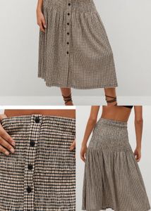 MNG Beige & Black Gingham Checked A-line Skirt