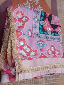 Floral Print Dupatta with Mirror Work
