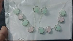 Beautiful Light Pink And Green Stones Necklace Set