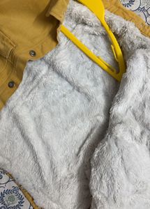 Mustard Shearling-Lined Canvas Jacket