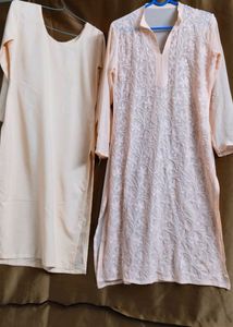 Lucknowi Peach Kurta With Inner