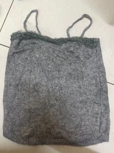 Gray Lace Trim Tank Top